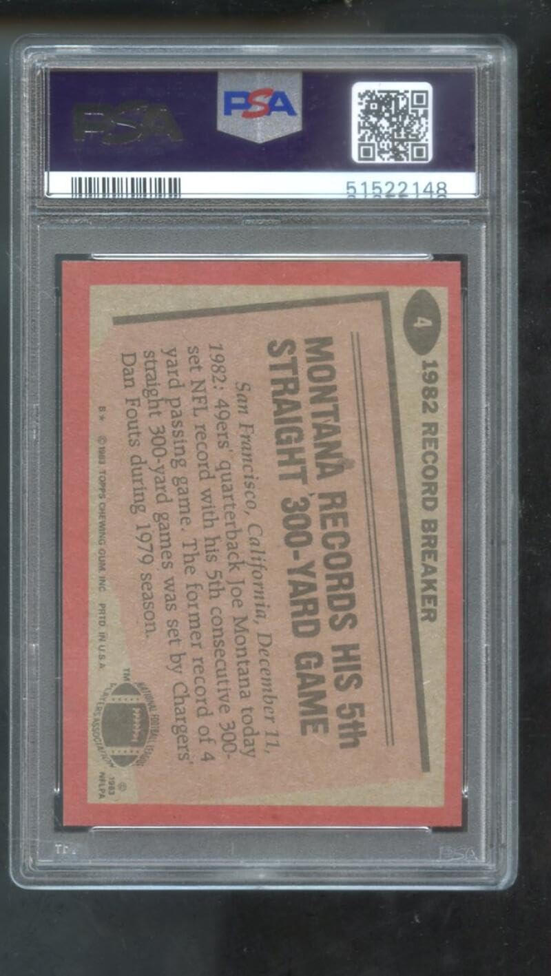 Amazon.com: 1983 Topps #4 Joe Montana Record Breaker 49ers PSA 8